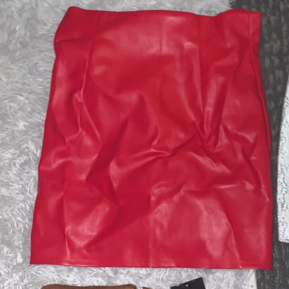 High waisted red faux leather skirt- brand new